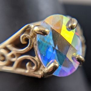 10K Yellow Gold Filigree Ring w Mystic Quartz S6.5